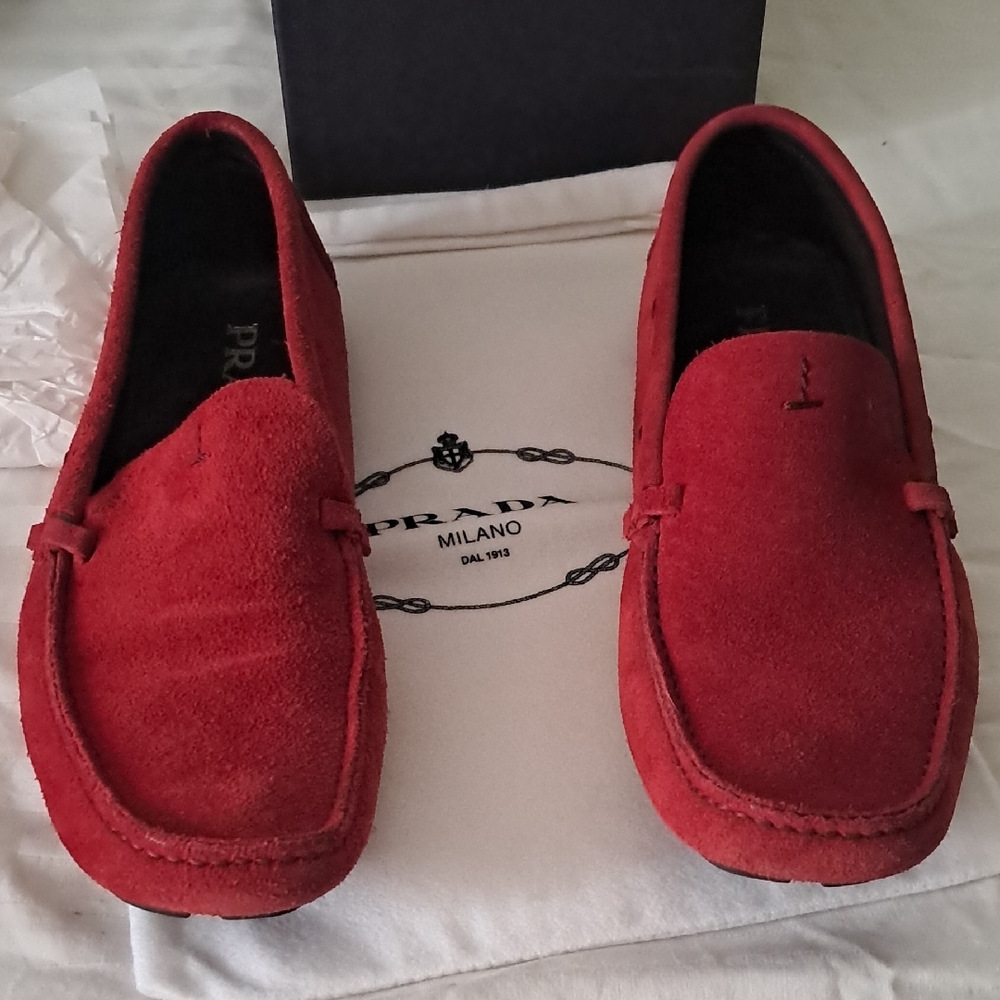 Prada Men's Vibrant Red Suede Slip-Ons